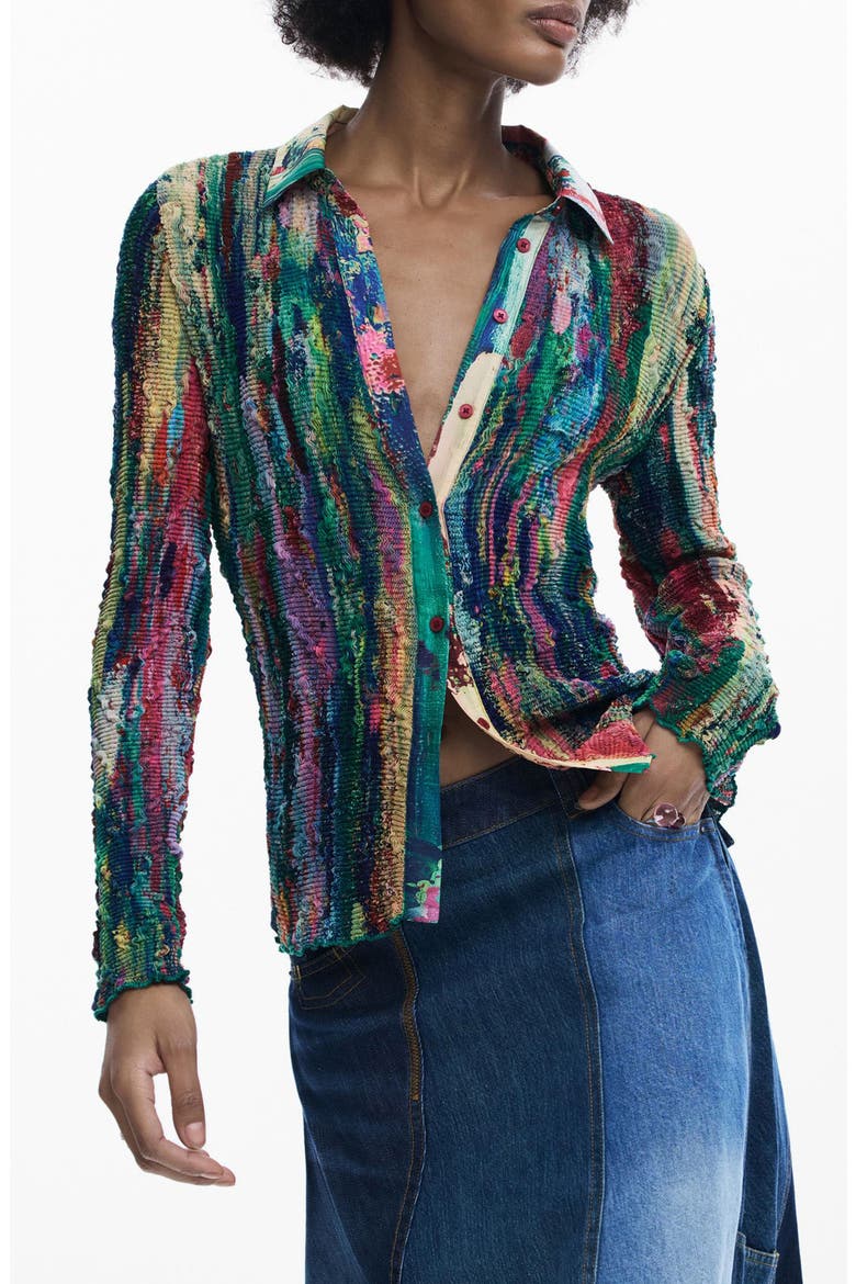 Textured Button-Up Shirt, Main, color, GREEN MULTI