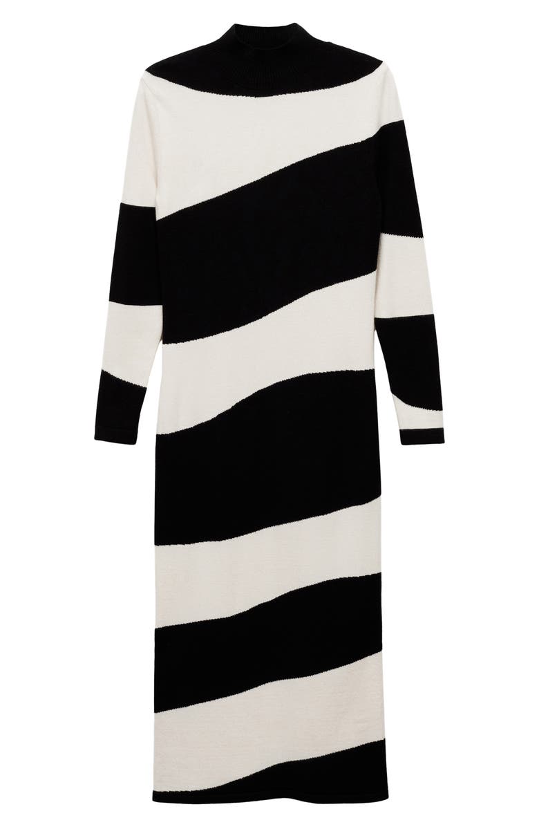 MANGO Perkins Stripe Long Sleeve Midi Dress, Alternate, color, Black
