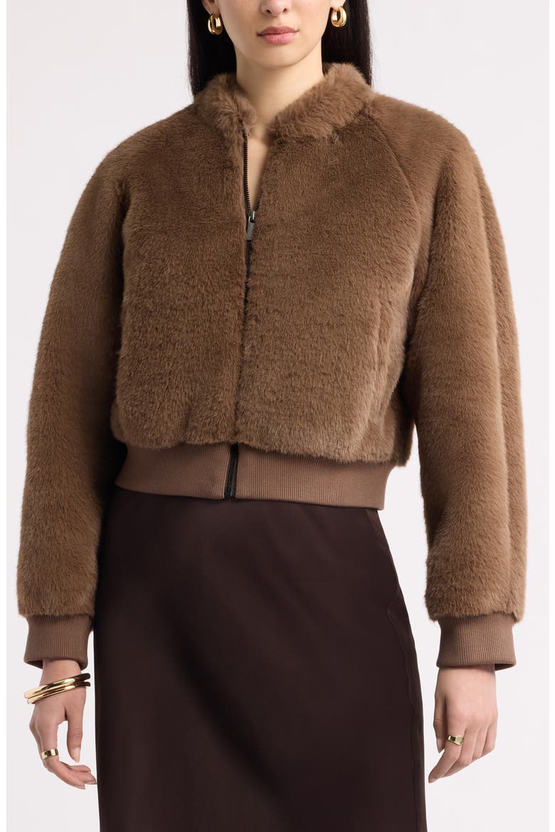 Faux Fur Bomber Jacket, Alternate, color, BROWN PLUSH