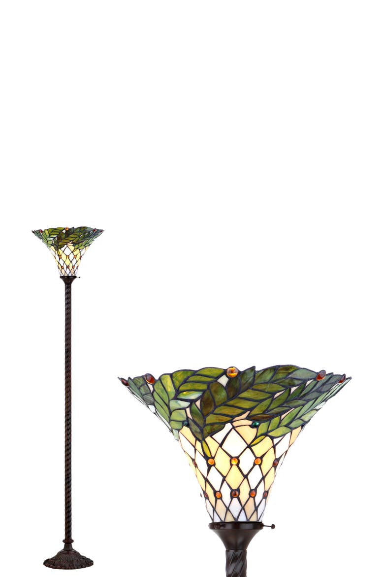 Botanical Tiffany-Style 71" Torchiere LED Floor Lamp, Bronze, Alternate, color, Bronze