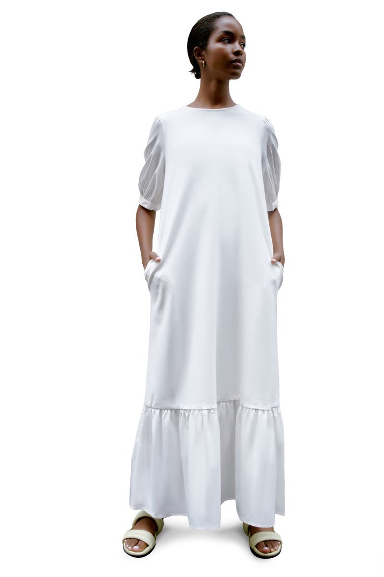 Olivia Mixed Media Midi Dress, Alternate, color, OFF WHITE