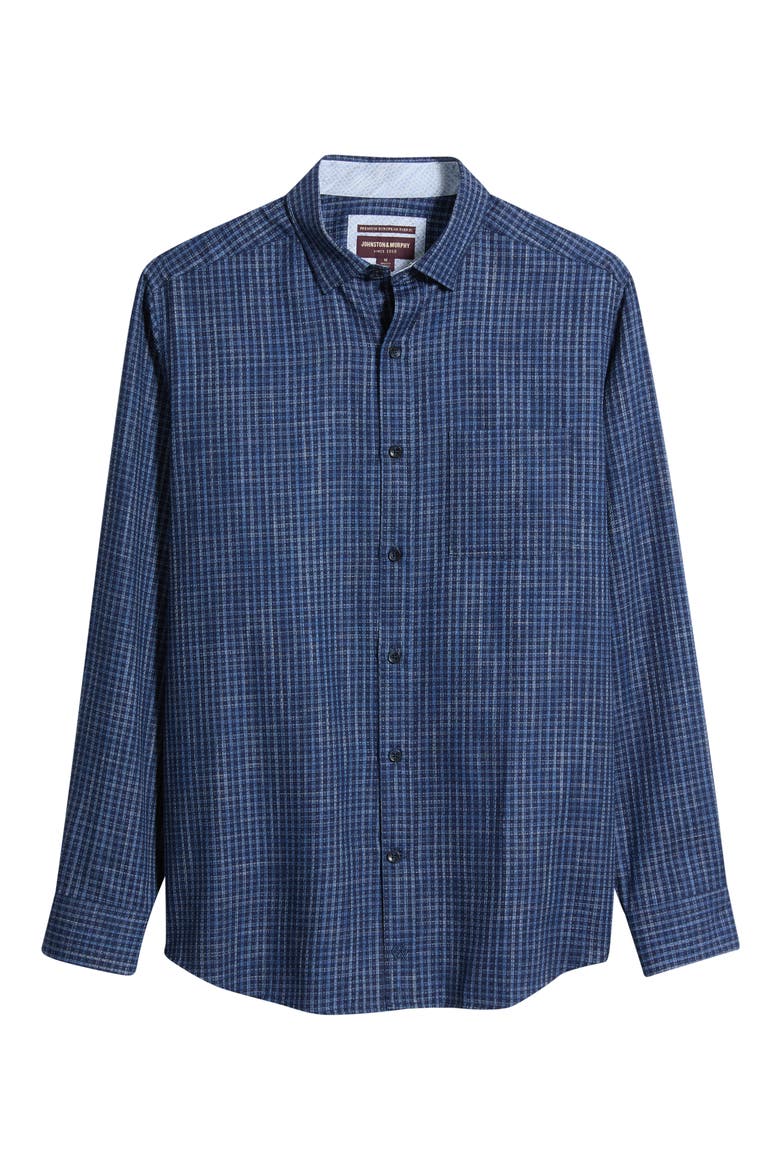 Collin Jacquard Cotton Button-Up Shirt, Main, color, NAVY