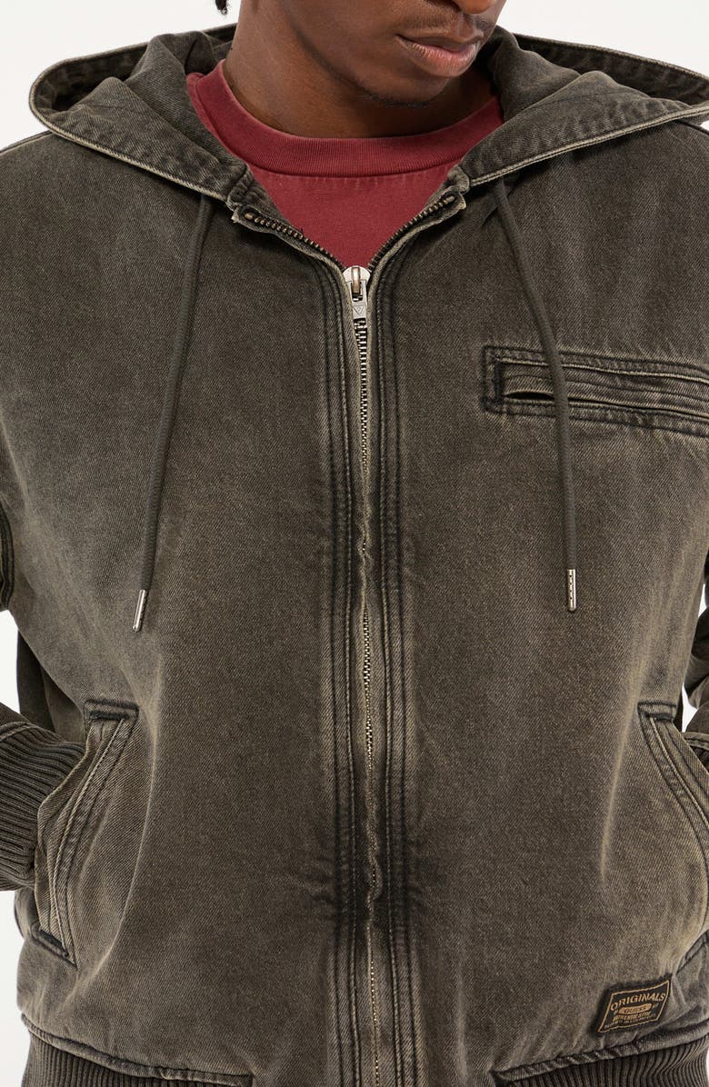 GUESS ORIGINALS Originals Hooded Sanded Denim Zip Jacket, Alternate, color,