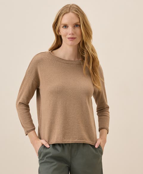Organic Cotton Classic Fine Knit Wide Neck Sweater