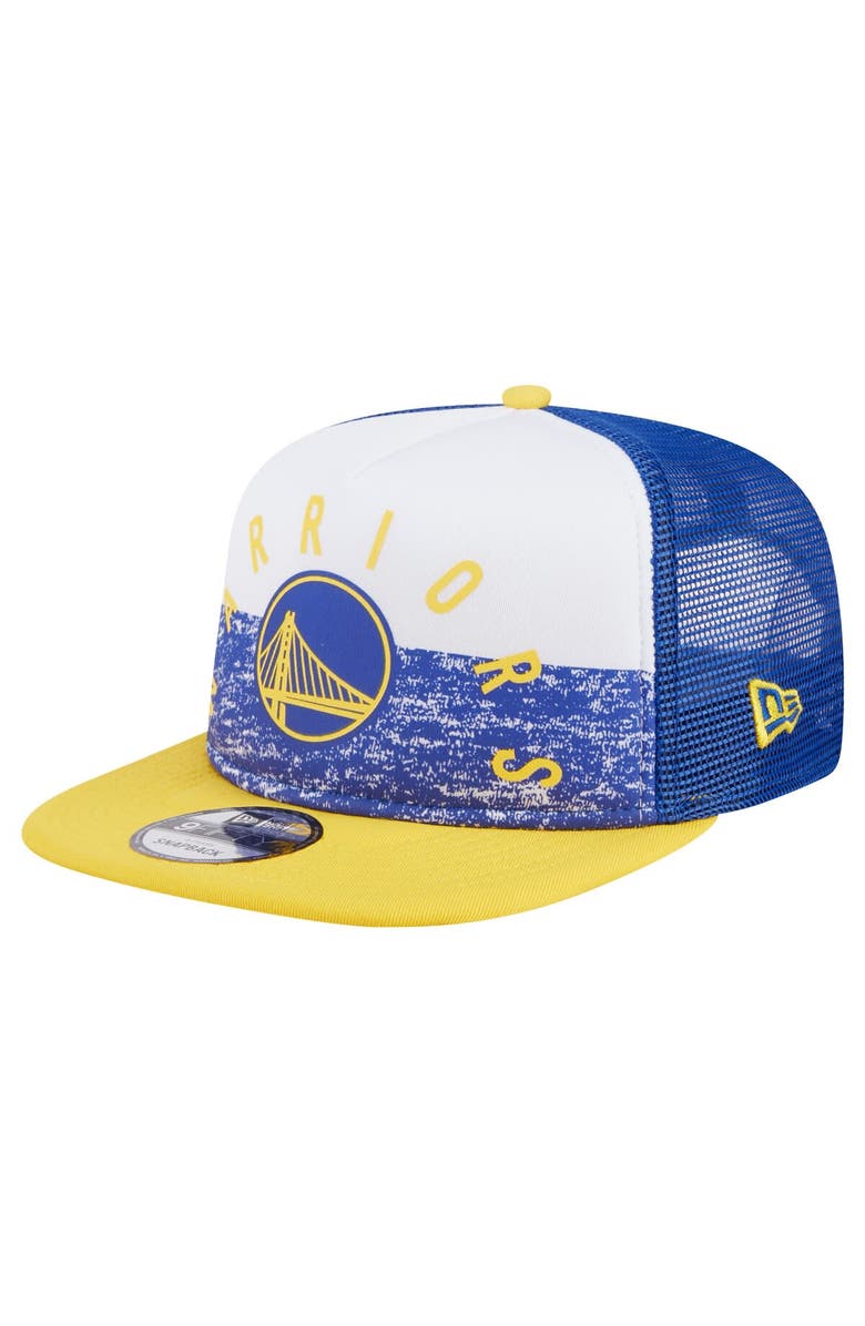 New Era Men's New Era Royal Golden State Warriors Arch A-Frame Trucker 9FIFTY Snapback Hat, Main, color, Royal