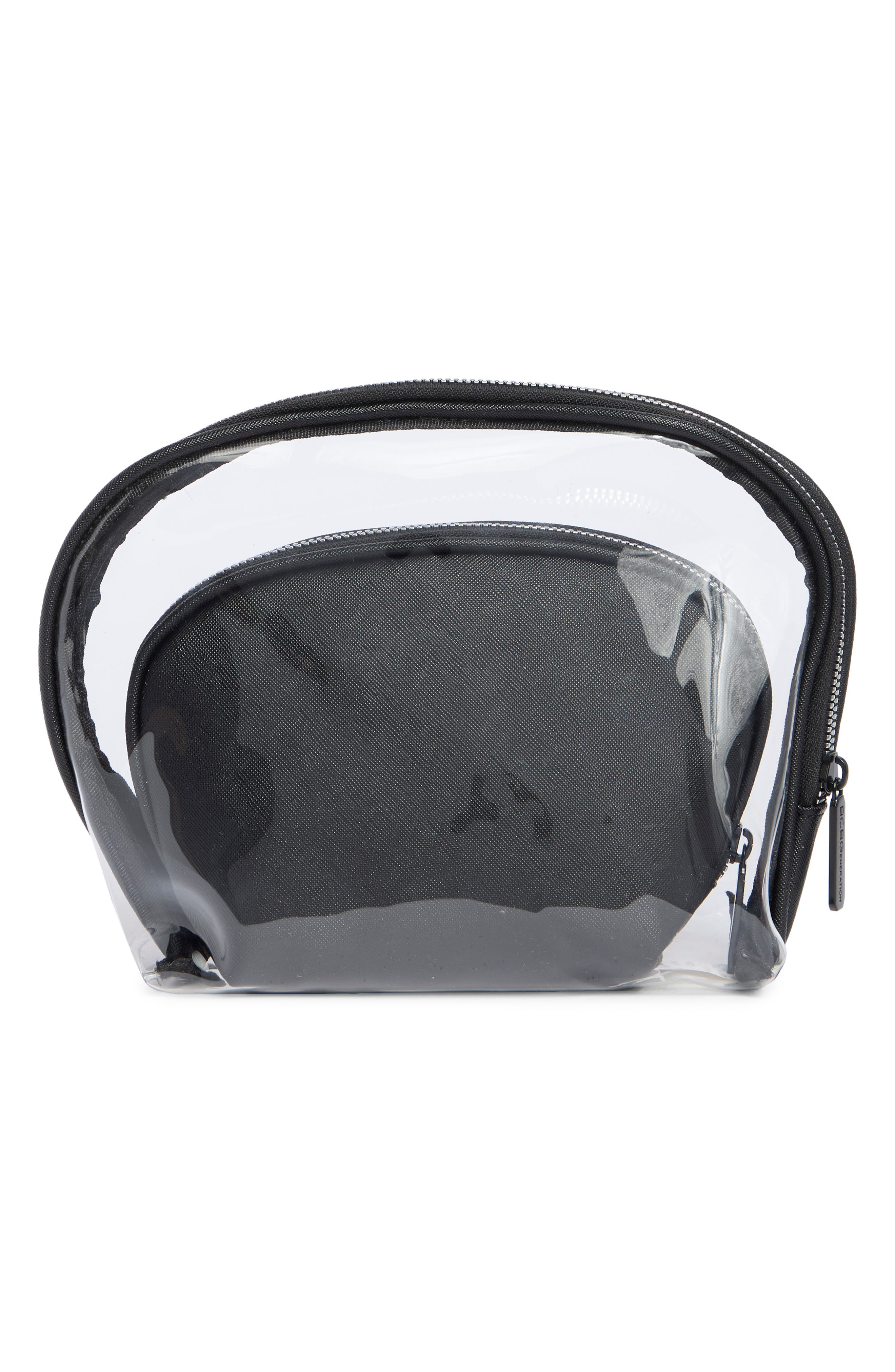 2-Piece Clear Faux Leather Cosmetic Pouch Set, Alternate, color, BLACK