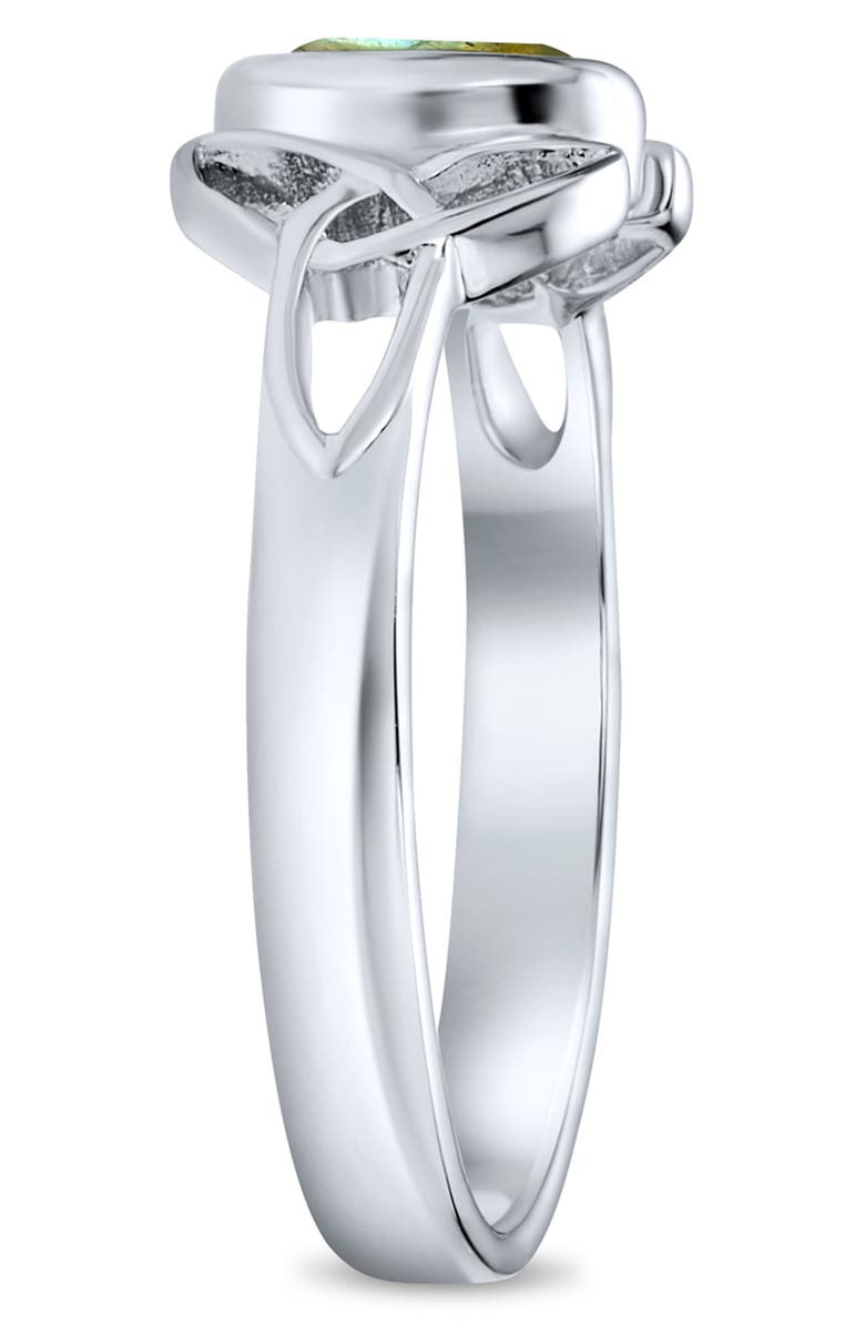 BLING JEWELRY Rhodium Plated Sterling Silver Labradorite Celtic Trinity Knot Band Ring, Alternate, color, Green