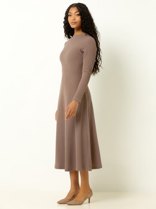 Single Stitch Ribbed Midi Dress In Brown
