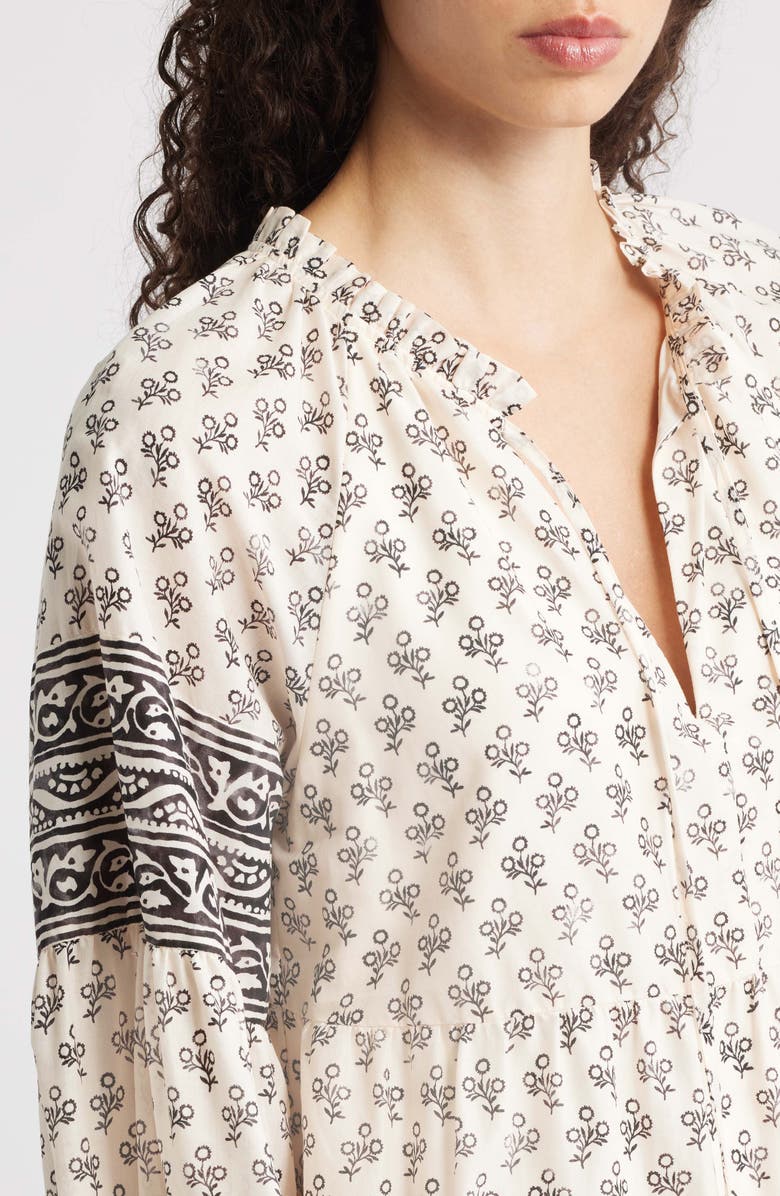 The Good Journey Mixed Print Long Sleeve Cotton Babydoll Dress, Alternate, color, Cream/ Gray