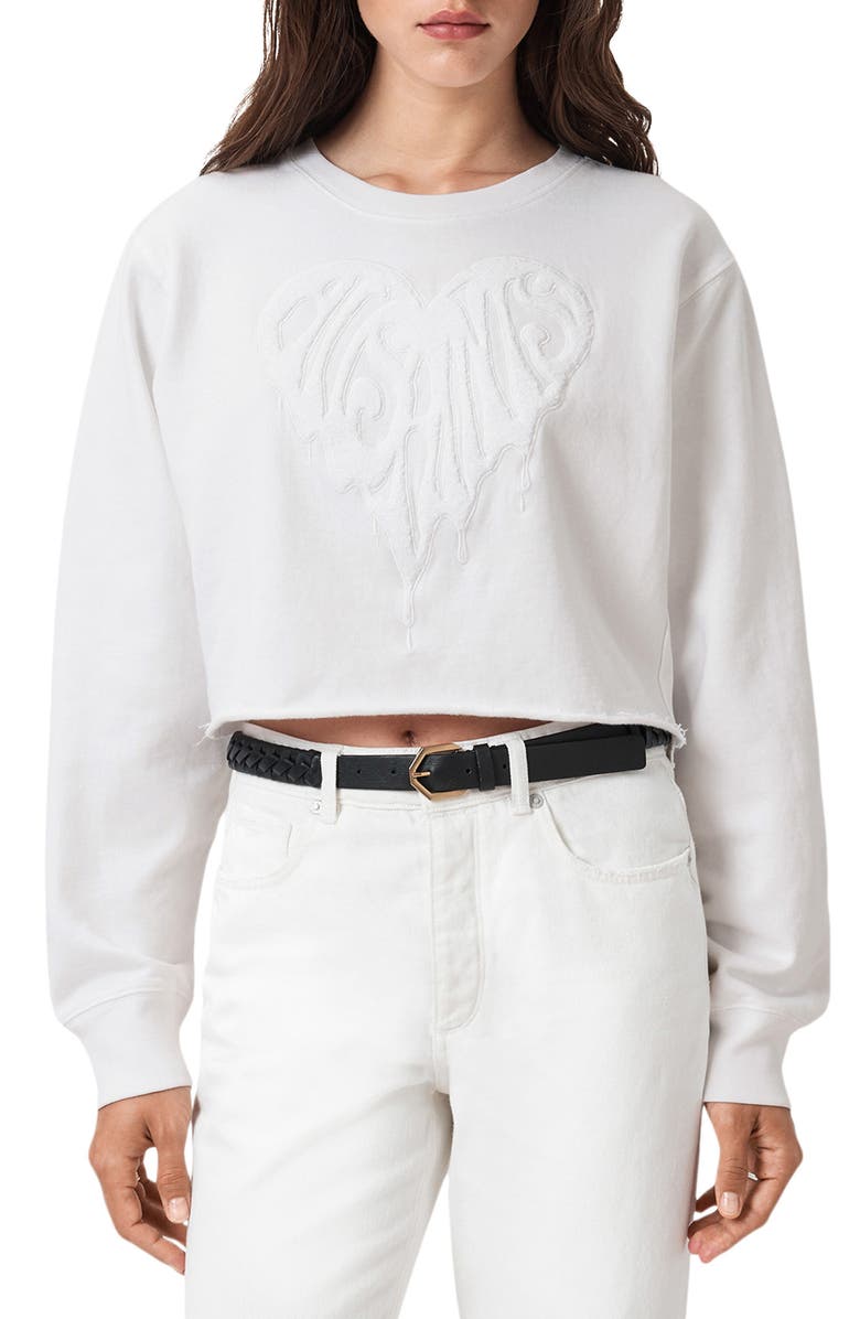 AllSaints Trip Nevarre Cotton Crop Sweatshirt, Main, color, White