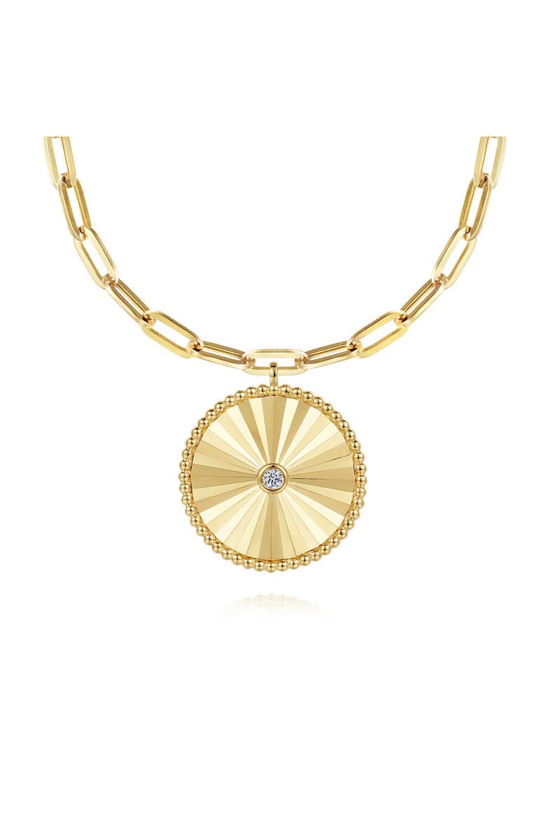 Bujukan Textured Diamond Medallion Pendant Necklace, Main, color, GOLD