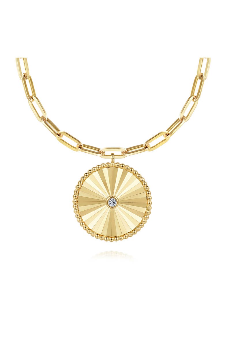 Gabriel & Co. Bujukan Textured Diamond Medallion Pendant Necklace, Main, color, Gold