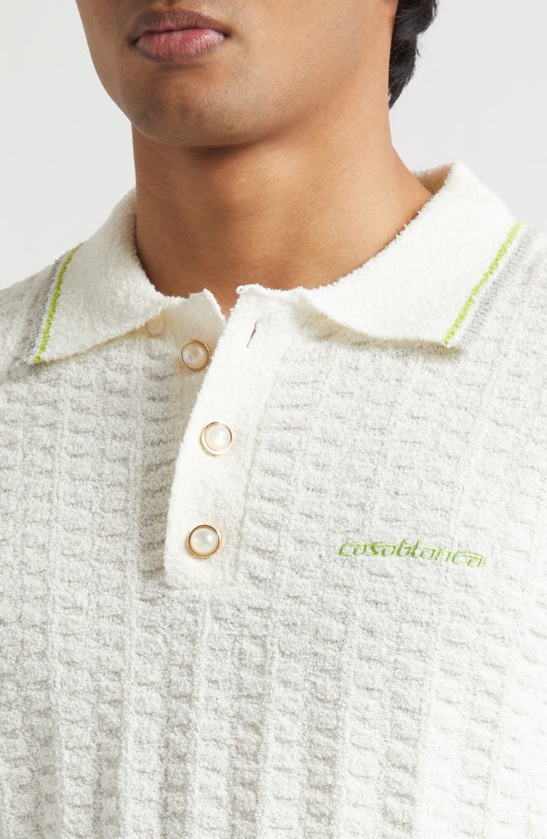 Casablanca Tennis Logo Embroidered Bouclé Polo, Alternate, color, White