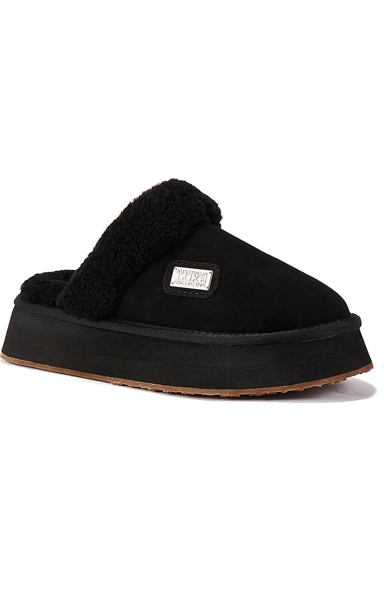 Australia Luxe Collective Genuine Shearling Platform Mule Slipper, Main, color, Black