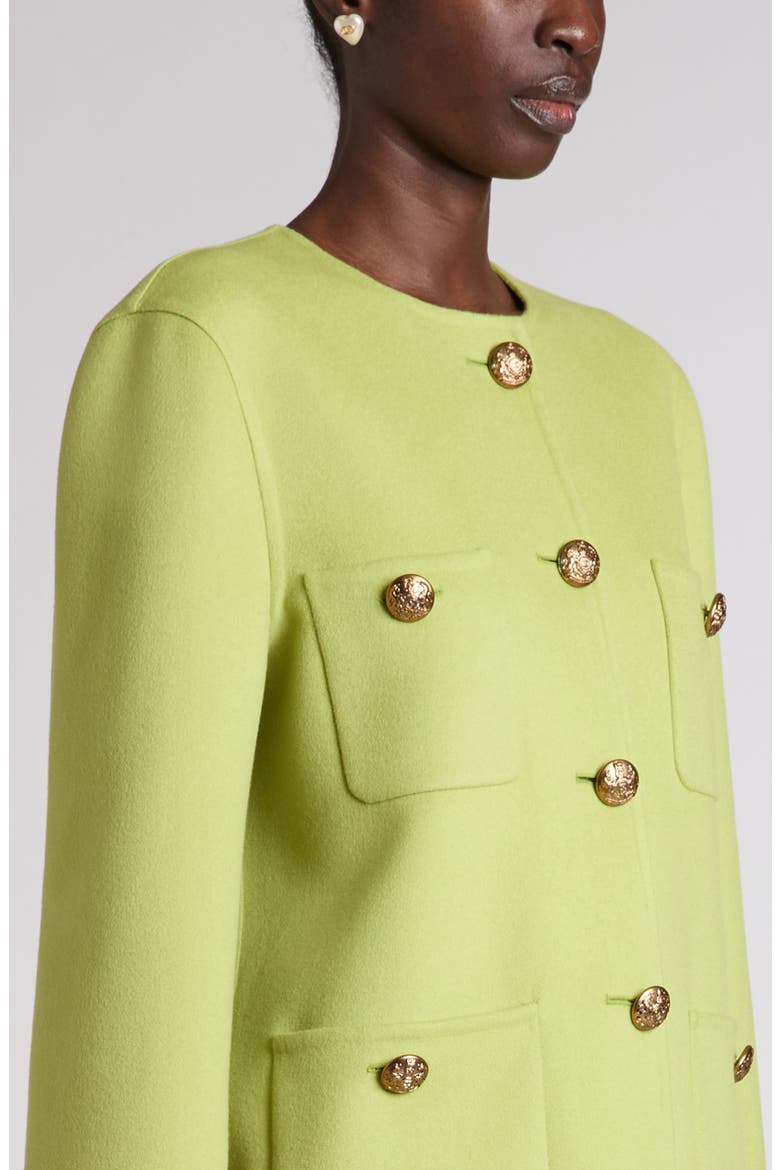Compact Drape Wool & Cashmere Jacket with Genuine Shearling Cuffs, Alternate, color, LIGHT GREEN