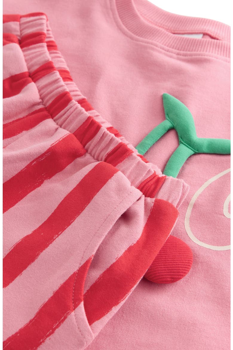 Kids' Hello Cherry Appliqué Cotton Sweatshirt & Stripe Sweatpants Set, Alternate, color, PINK