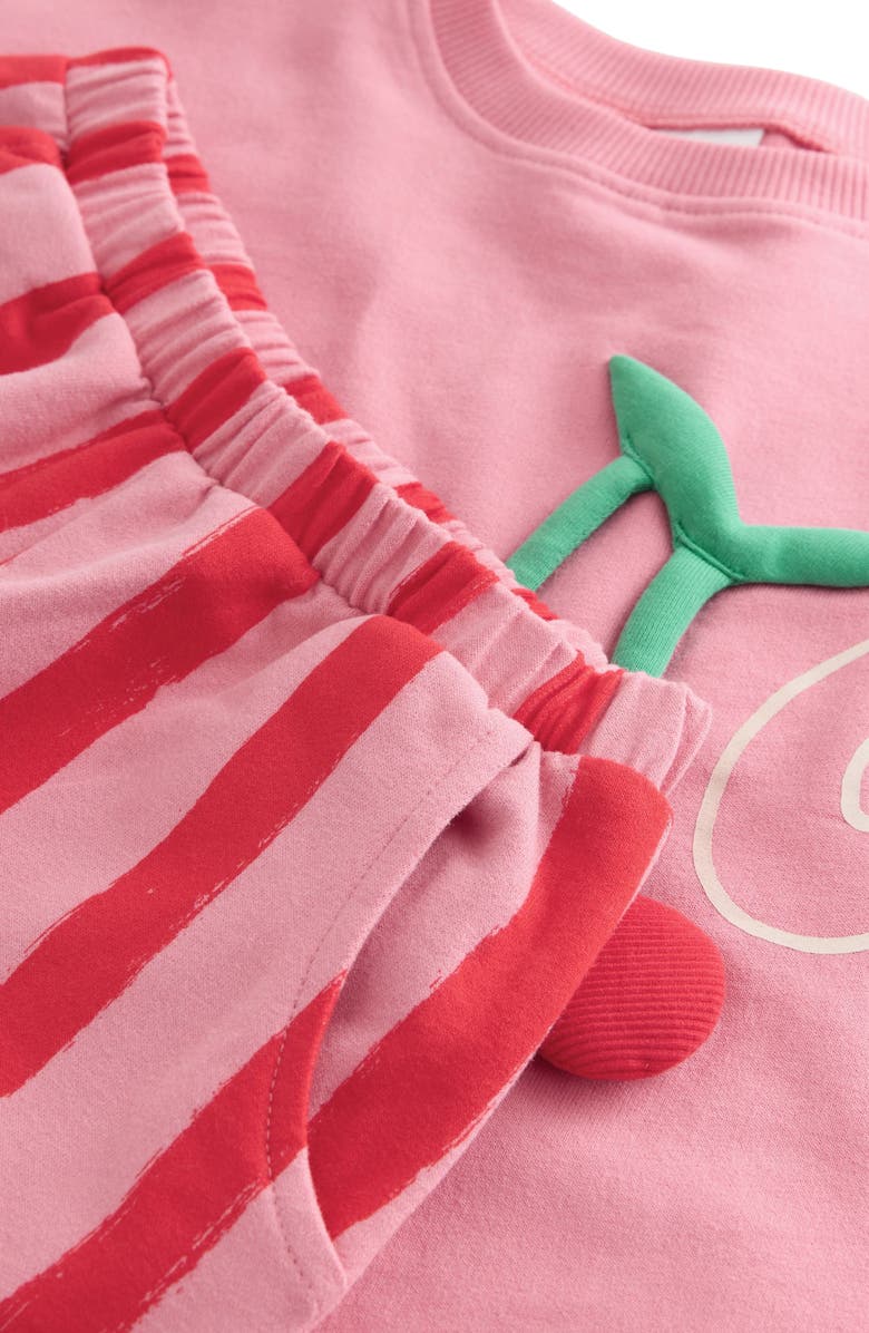 NEXT KIds' Hello Cherry Appliqué Cotton Sweatshirt & Stripe Sweatpants Set, Alternate, color, Pink