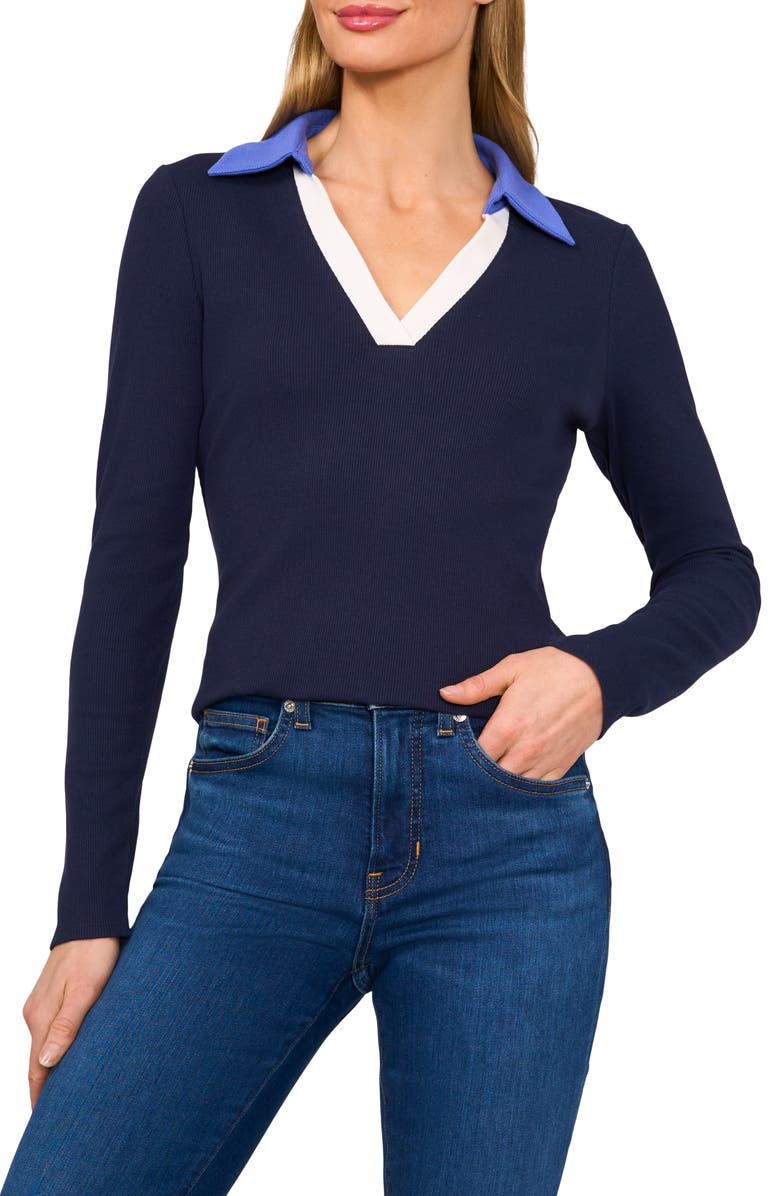 CeCe Colorblock Cotton Blend Polo Sweater, Main, color, 