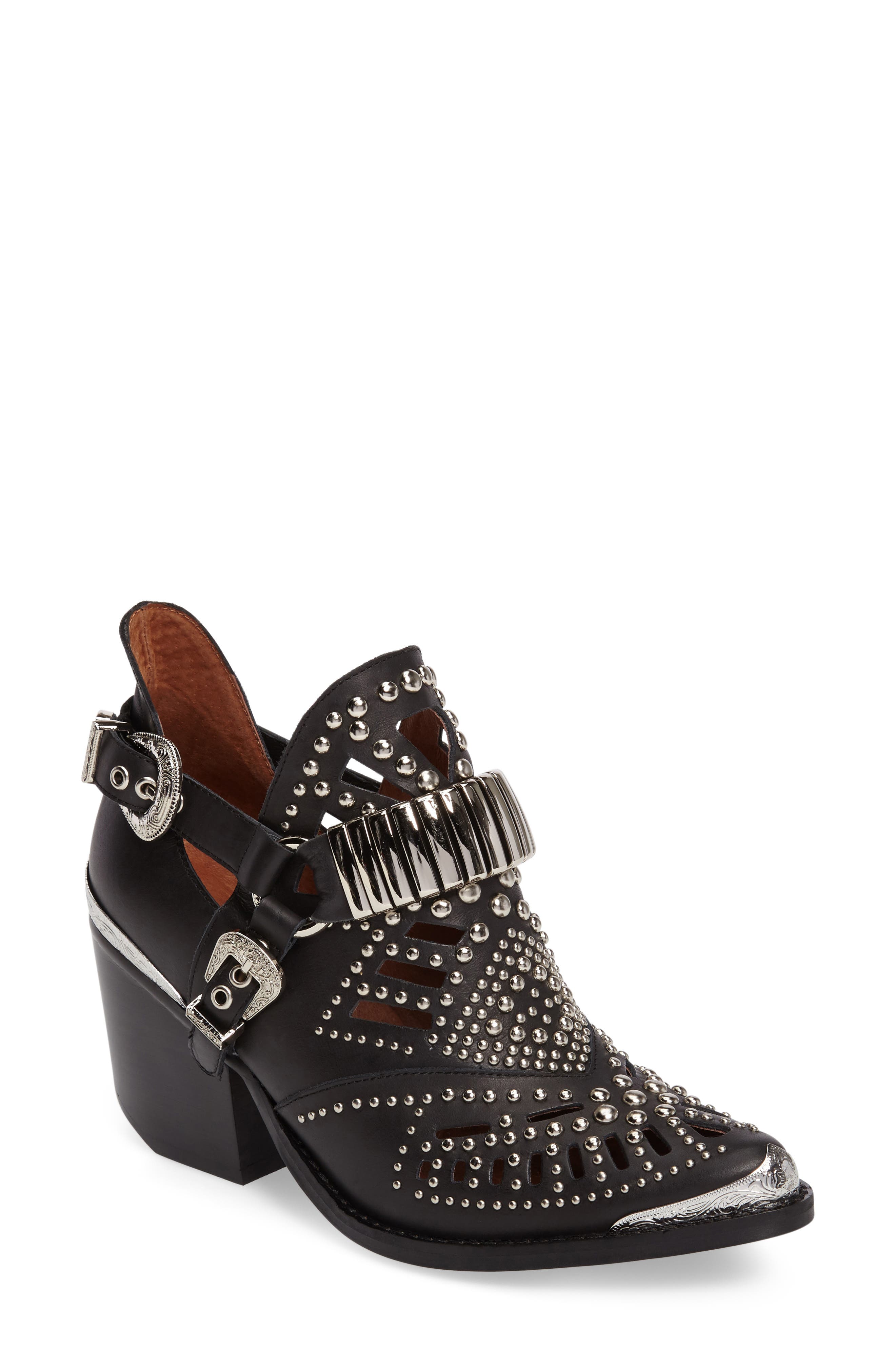 'Calhoun' Cutout Bootie, Main, color, BLACK SILVER LEATHER