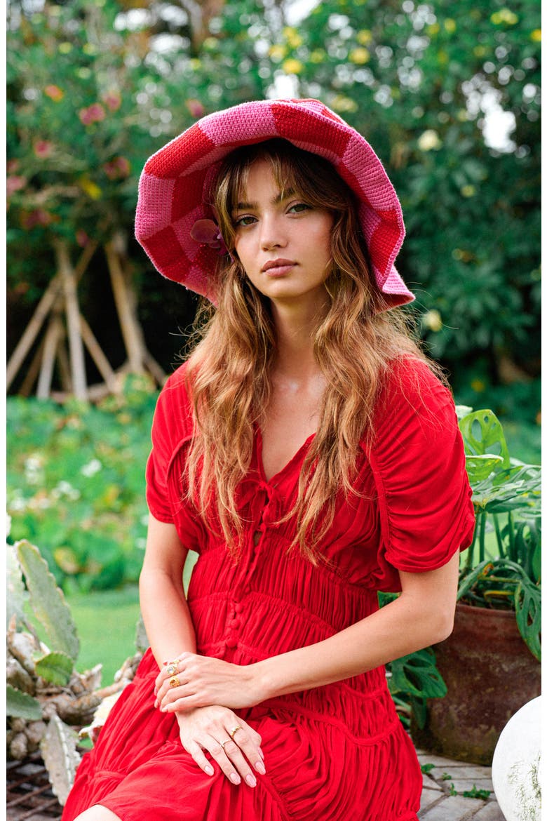The Shilo Checkered Crochet Hat, Alternate, color, Red