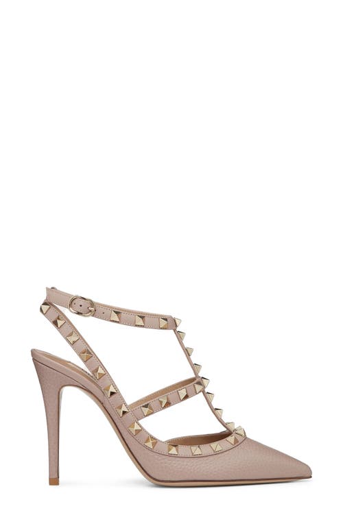 Valentino Garavani Rockstud Ankle Strap Pointed Toe Pump In Poudre