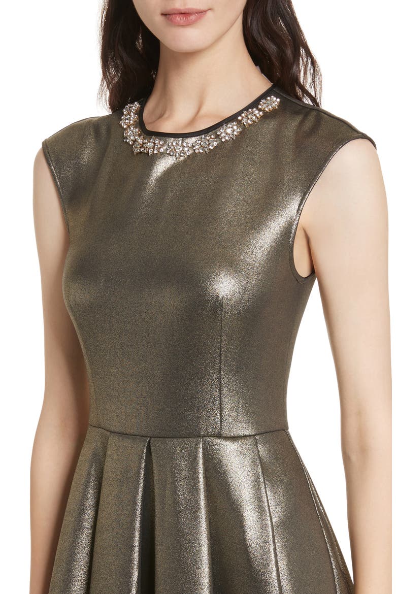 Ayma Embellished Metallic Fit & Flare Dress, Alternate, color, BRONZE