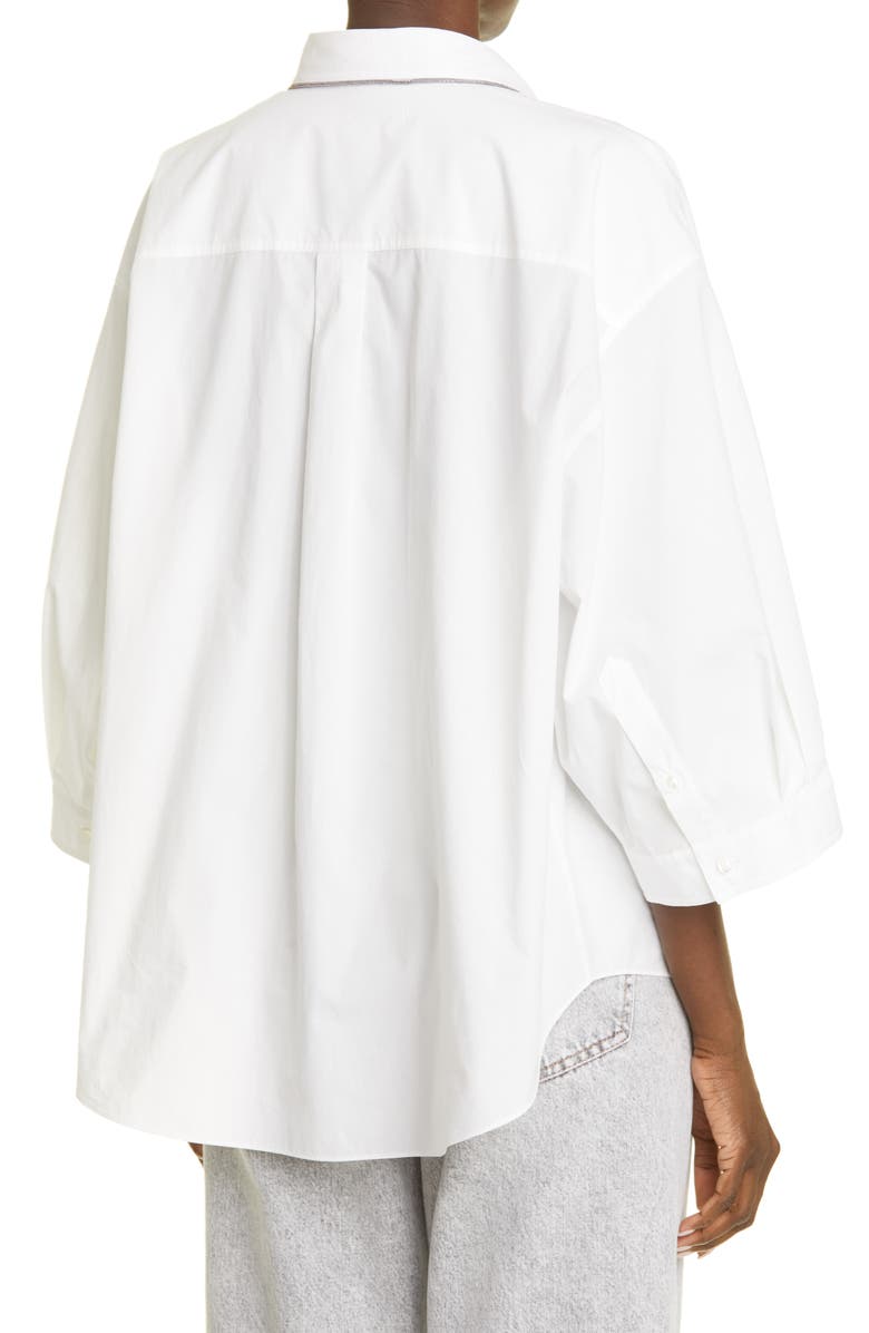 Brunello Cucinelli Embellished Trim Cotton Button-Up Blouse, Alternate, color,
