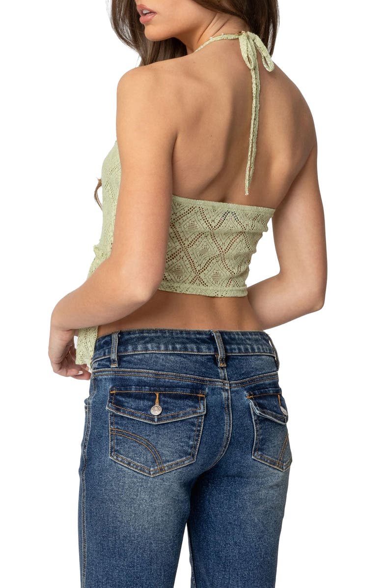 EDIKTED Asymmetric Lace Crop Halter Top, Alternate, color, Green