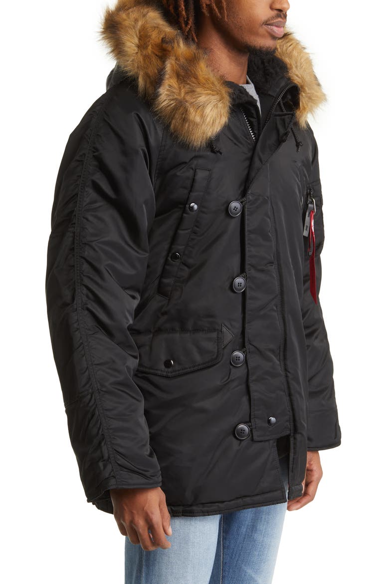Alpha N-3B Water Resistant Parka with Removable Faux Fur Trim, Alternate, color, BLACK