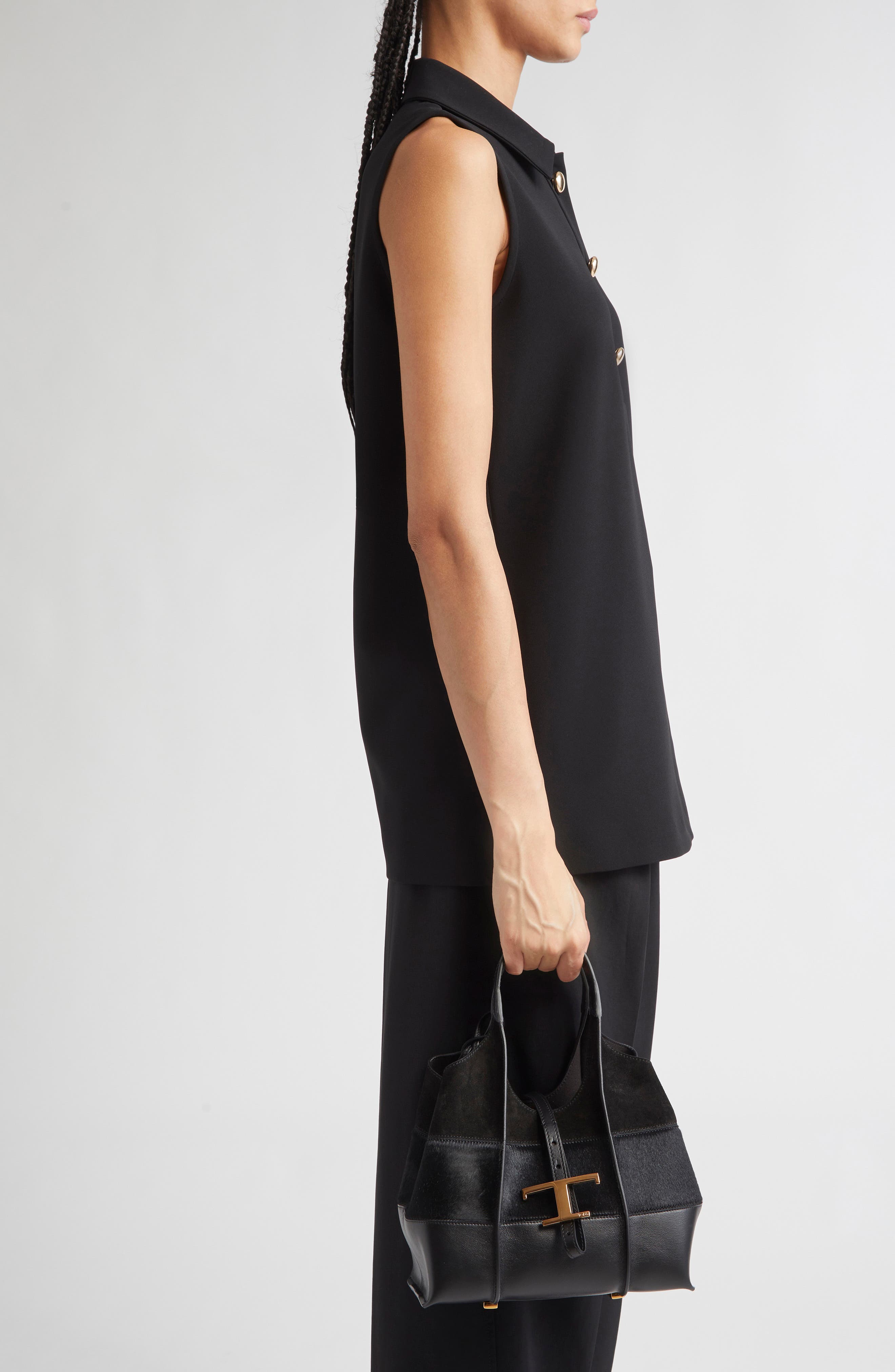 Tod's Mini T Timeless Mixed Media Tote, Alternate, color, Nero