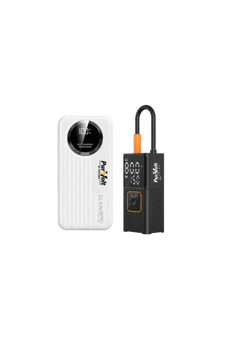 Roadside Essentials Bundle - 3-in-1 Cordless Tire Inflator + 10,000mAh Fast Charging Power Bank, Main, color, White