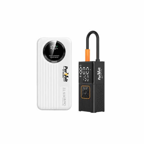 Roadside Essentials Bundle - 3-in-1 Cordless Tire Inflator + 10,000mAh Fast Charging Power Bank