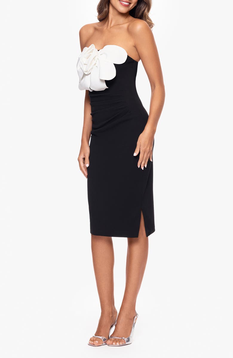 Betsy & Adam Floral Appliqué Strapless Scuba Knit Sheath Cocktail Dress, Alternate, color,