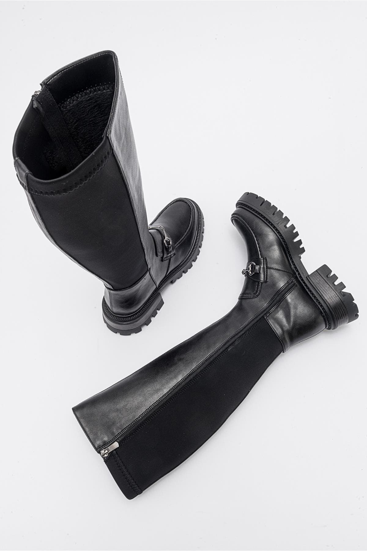 Chapel Buckle Stretch Boot, Alternate, color, Black Stretch Faux Leather
