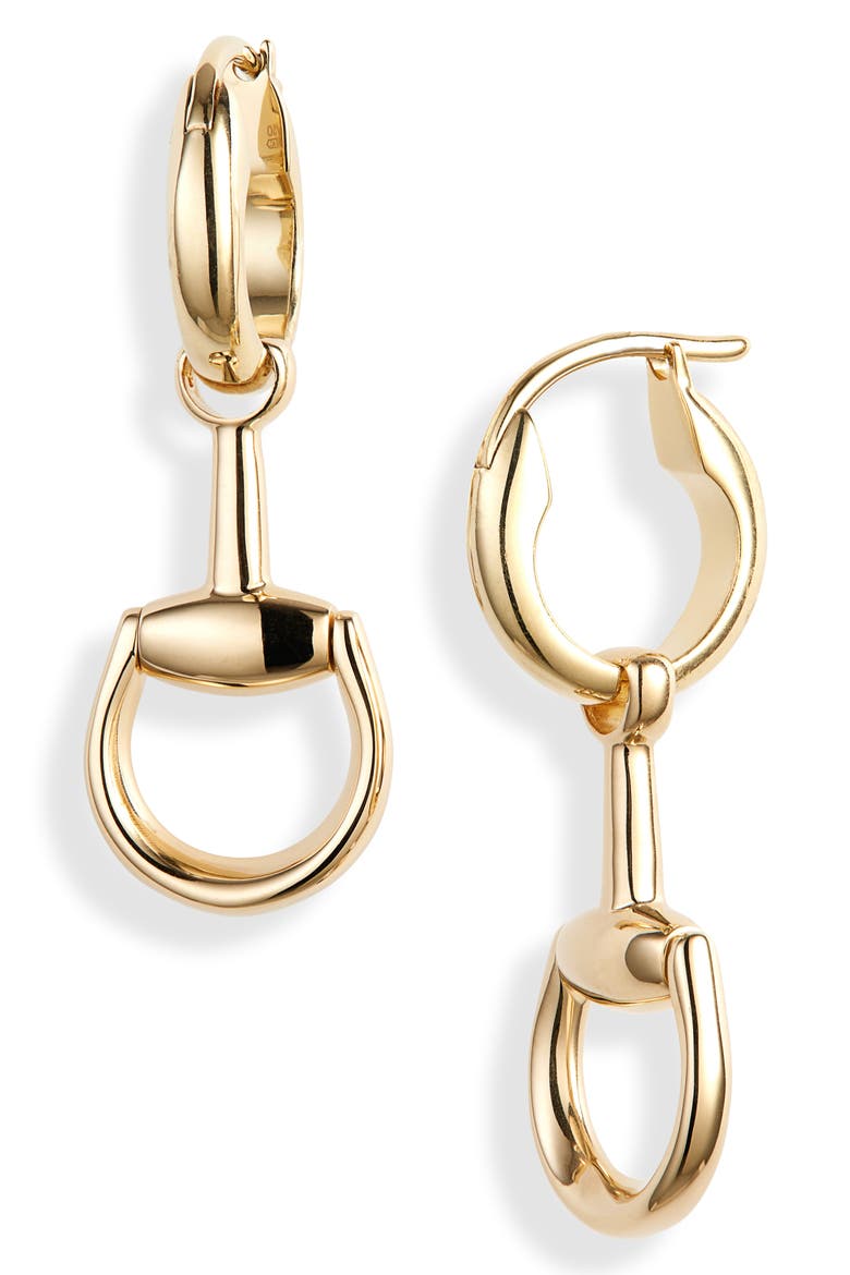 Small Horsebit Drop Earrings, Main, color, YELLOW GOLD