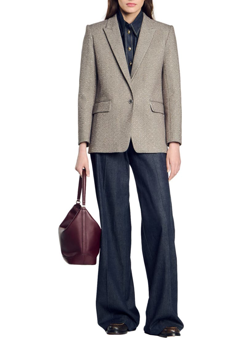 Herringbone suit jacket, Alternate, color, Beige