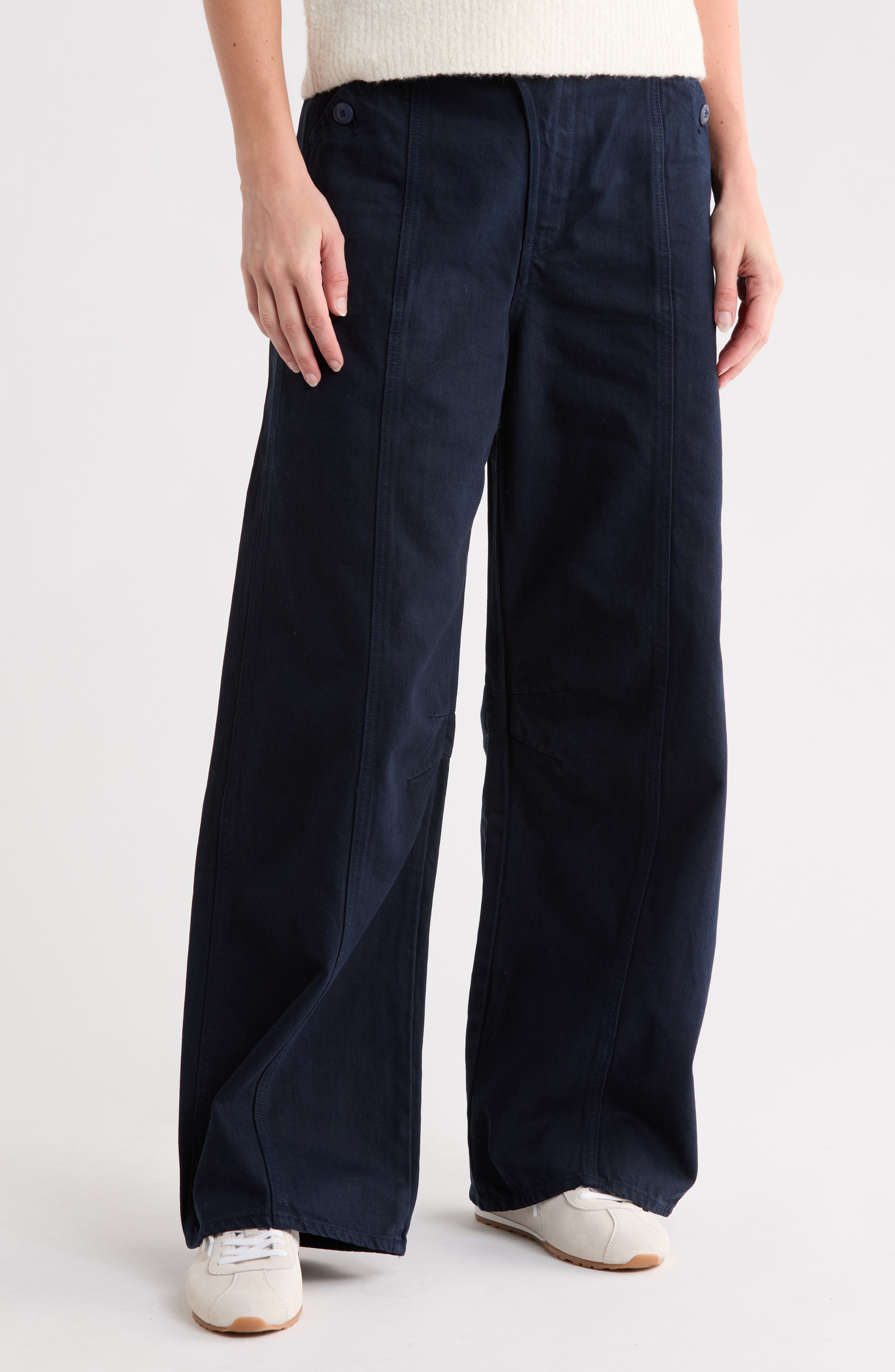 Lula Raw Waist Mid Rise Barrel Leg Jeans