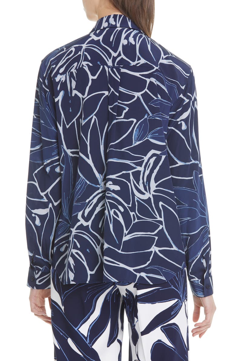 Lafayette 148 New York Zora Leaf Print Silk Shirt, Alternate, color,