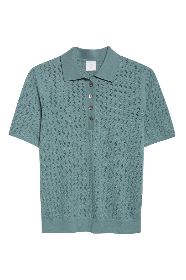 Avalon Pointelle Jacquard Merino Wool Polo Sweater, Alternate, color, 175 JADE