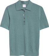 Eleventy Avalon Pointelle Jacquard Merino Wool Polo Sweater