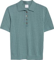 Eleventy Avalon Pointelle Jacquard Merino Wool Polo Sweater