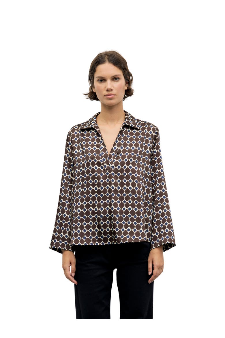 Lorra Geometric Collared Top, Main, color, Brown
