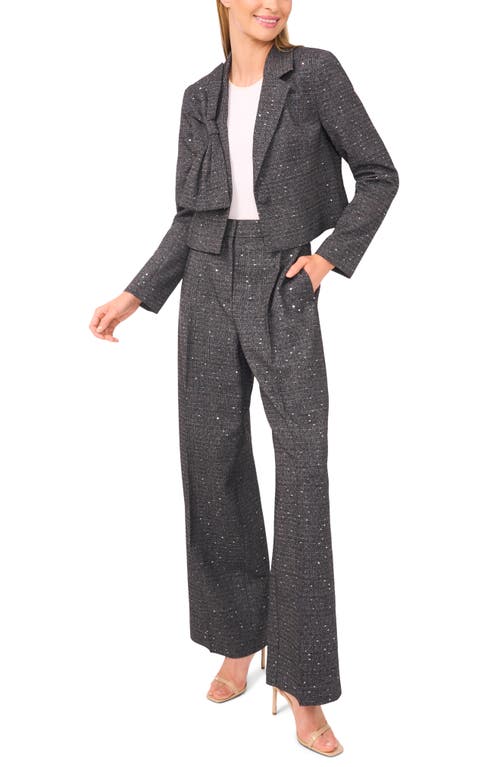 Cece Tweed Bow Accent Crop Blazer In Black