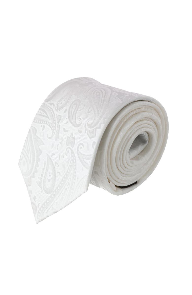 Trafalgar Banbury Tone on Tone Paisley Silk Necktie, Main, color, White