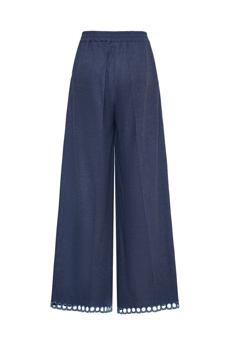 Embroidered Cotton Flannel Trousers, Alternate, color, Jeansblue