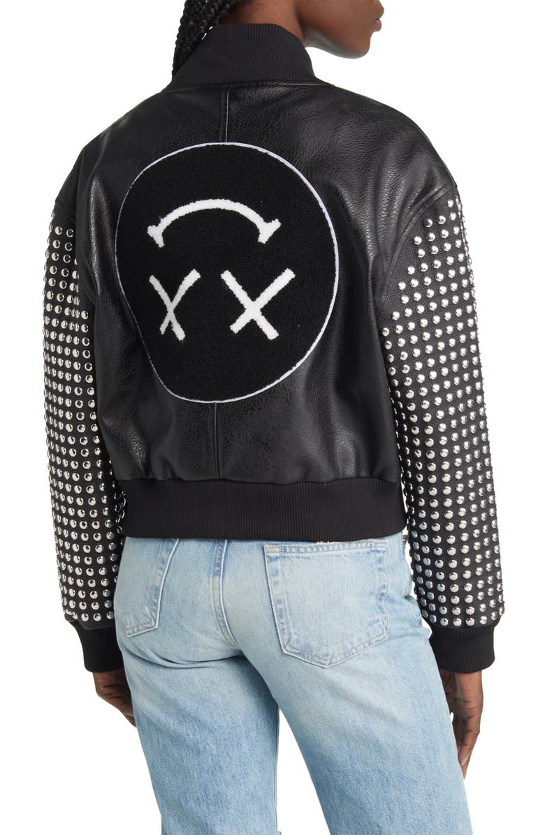 AZALEA WANG Stud Faux Leather Snap Bomber Jacket, Alternate, color,