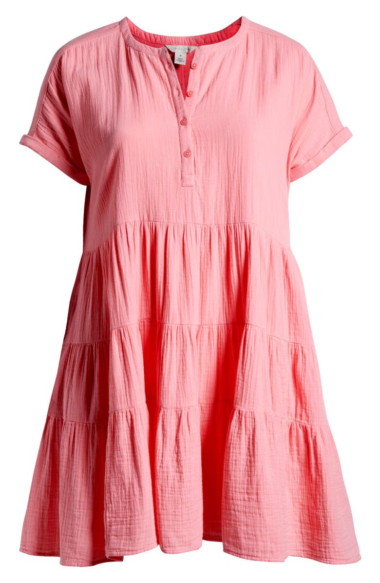 Caslon<sup>®</sup> Cotton Gauze Tiered Popover Dress, Alternate, color, Pink Geranium
