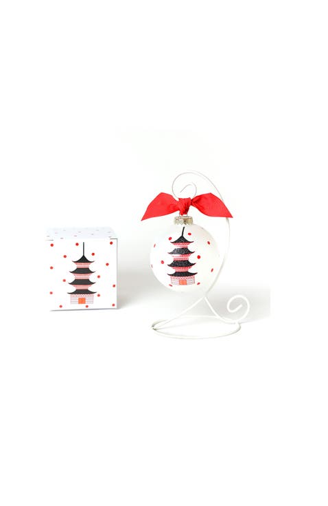 Chinese Pagoda Glass Ornament with White Stand