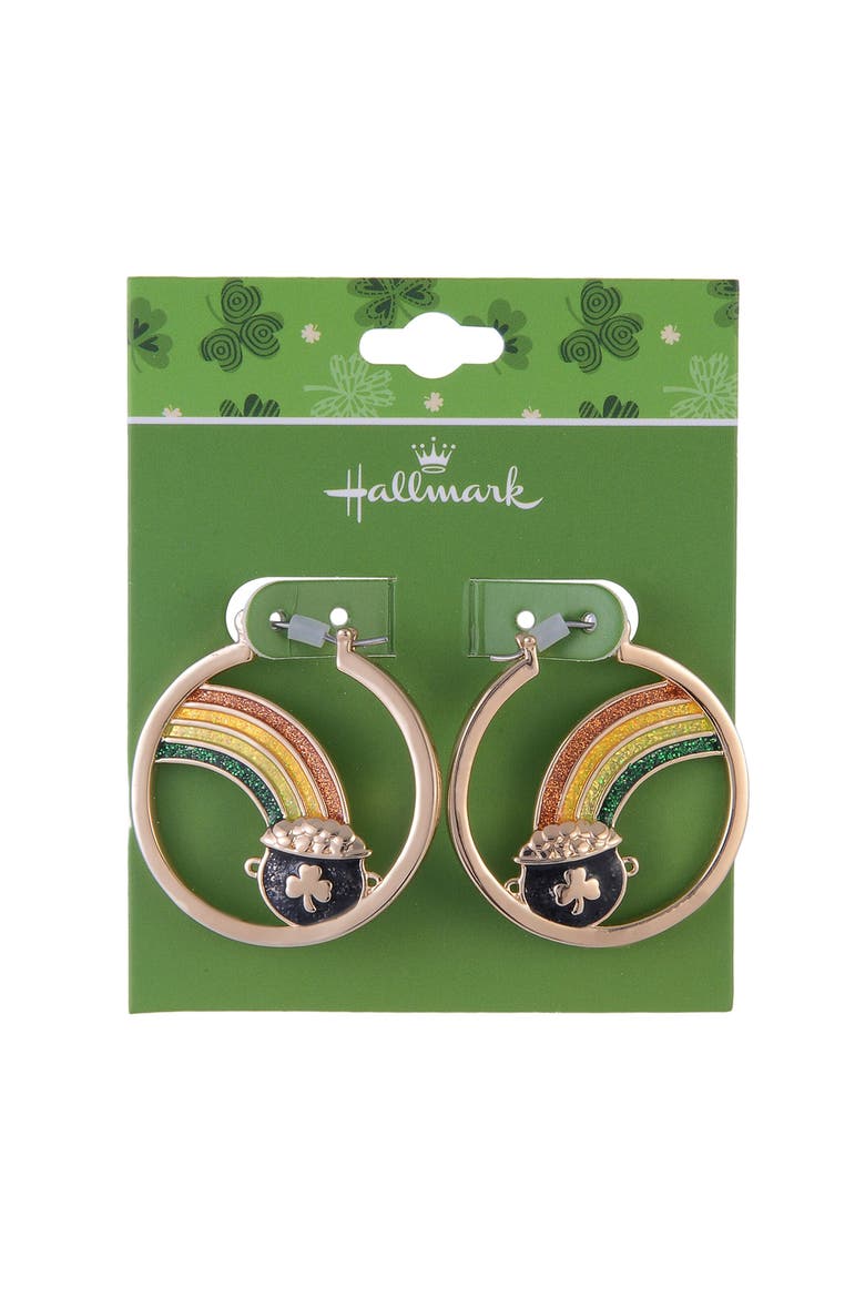 Pot Of Gold Hoop Earrings, Alternate, color, Green