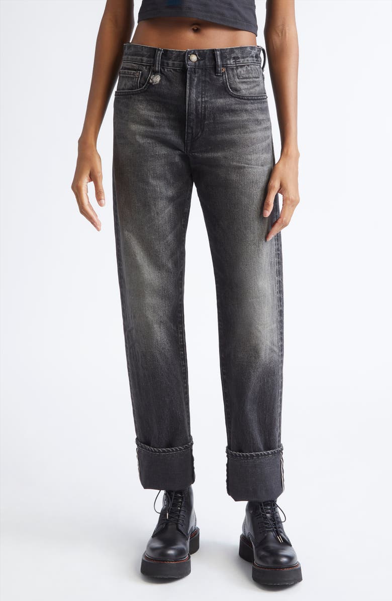 R13 Cuffed Romeo Jeans, Main, color, Cinder Selvedge Black
